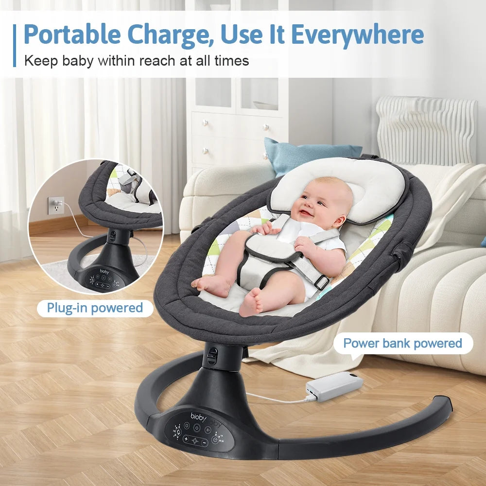 Baby Swing for Infant,  Electric Bluetooth Music Bouncer Rocker with 5 Sway Modes, 3 Timing, Black