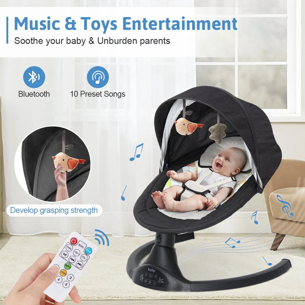 Baby Swing for Infant,  Electric Bluetooth Music Bouncer Rocker with 5 Sway Modes, 3 Timing, Black