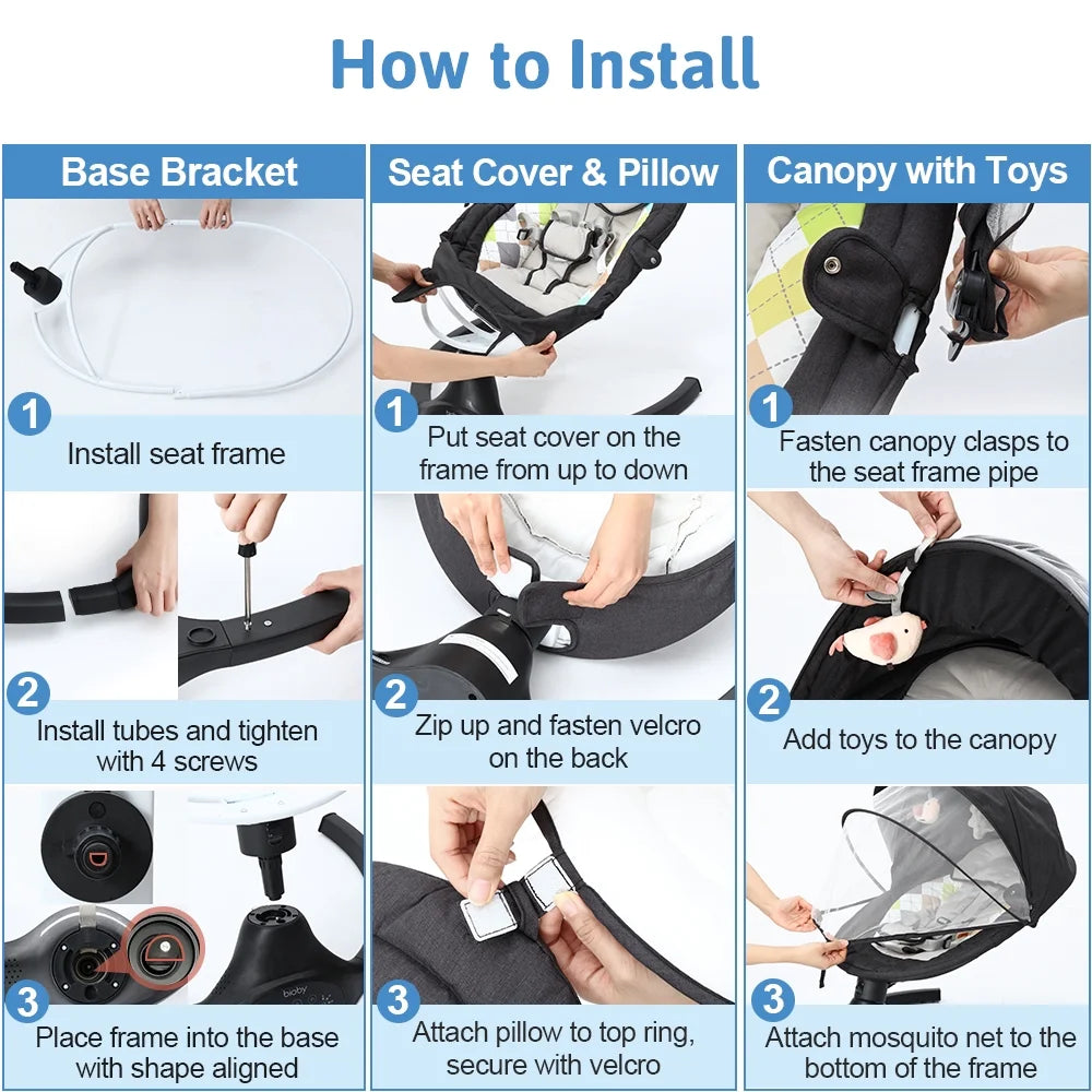 Baby Swing for Infant,  Electric Bluetooth Music Bouncer Rocker with 5 Sway Modes, 3 Timing, Black