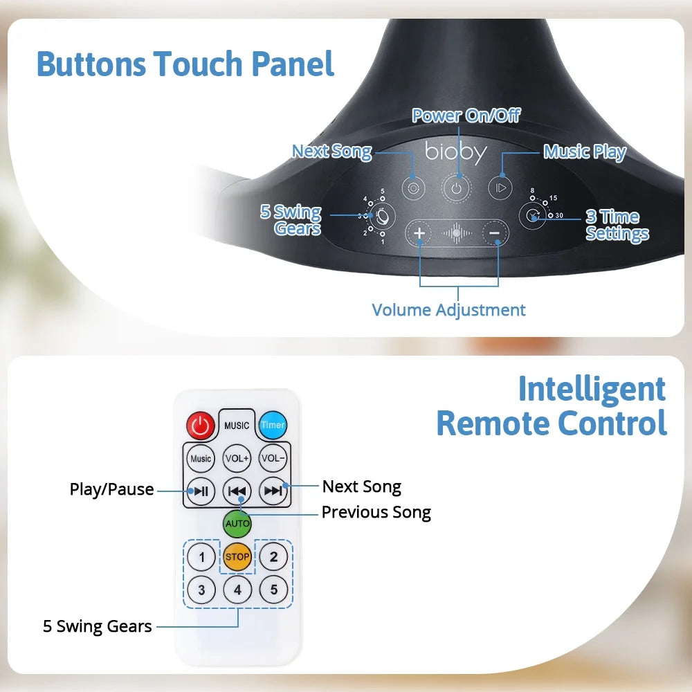 Baby Swing for Infant,  Electric Bluetooth Music Bouncer Rocker with 5 Sway Modes, 3 Timing, Black